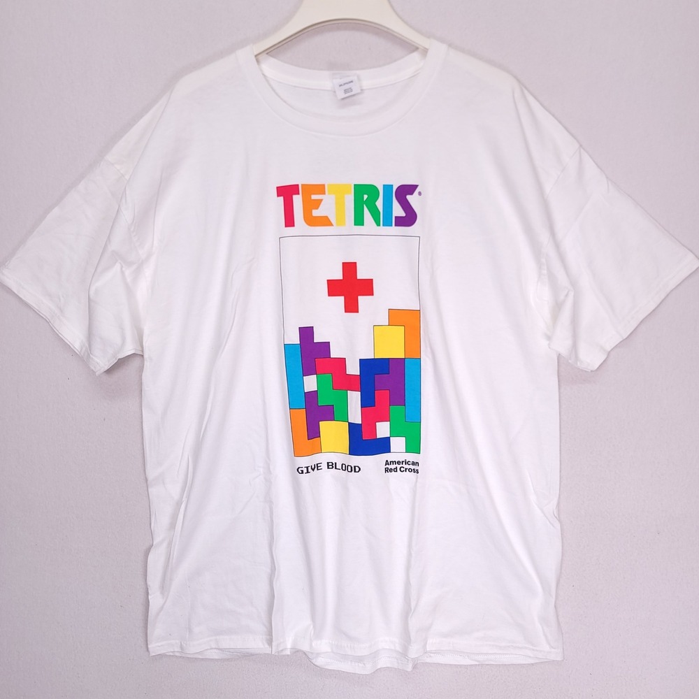Hanes Tetris American Red Cross Give Blood Graphic T-Shirt White Mens 2XL